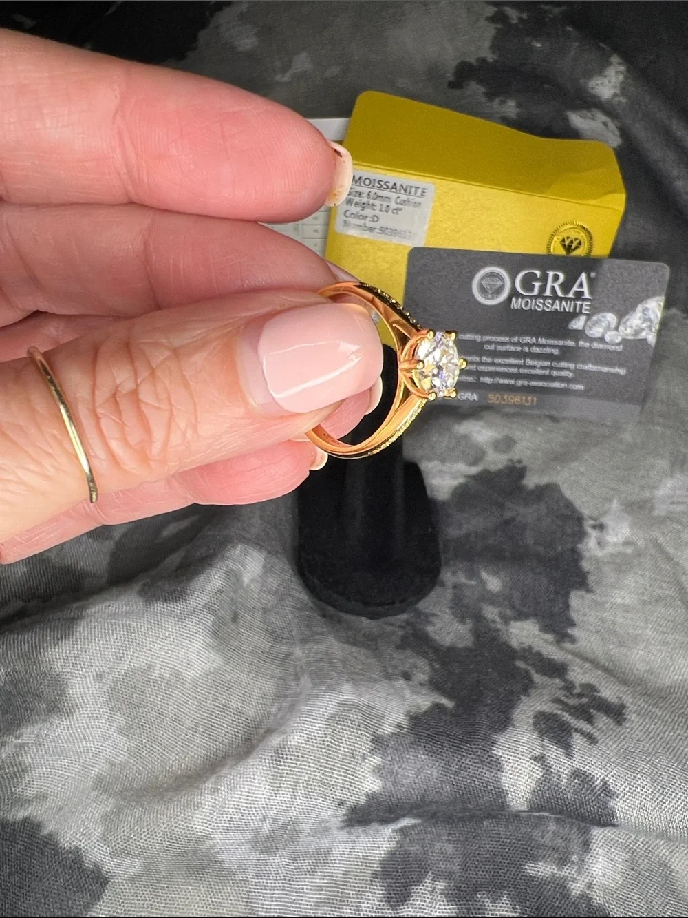 18k Gold Solitaire Ring over S925 - White Moissanite